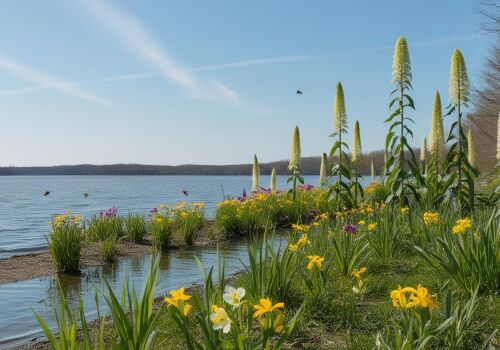 je_kijkt_naar_een_meer-_het_is_voorjaar-_bloemen_bloeien._het_is_nog_wel_koud-_de_lucht_is_blauw_met_een_waterig_zonnetje._langs_de_waterkant_groeien_waterschering_verder_op_zie_je_de_reuzenbeerenklauw_ook_zie_je_de_paardenhorzel_-_mugg_-3